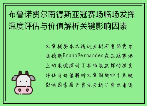 布鲁诺费尔南德斯亚冠赛场临场发挥深度评估与价值解析关键影响因素